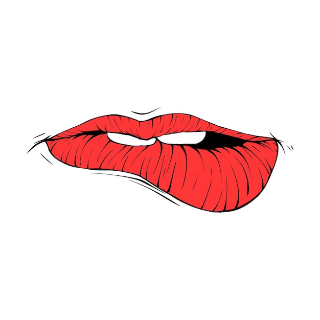 Labios femeninos rojos bosquejo vector ilustración línea arte
