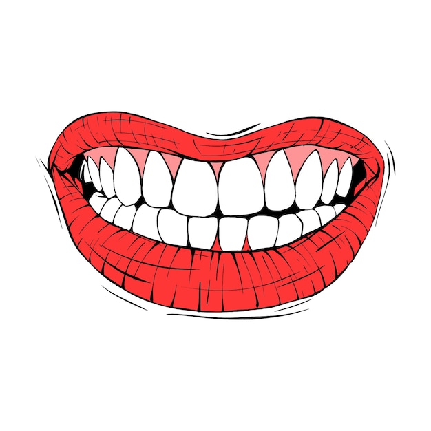 Labios femeninos rojos bosquejo vector ilustración línea arte