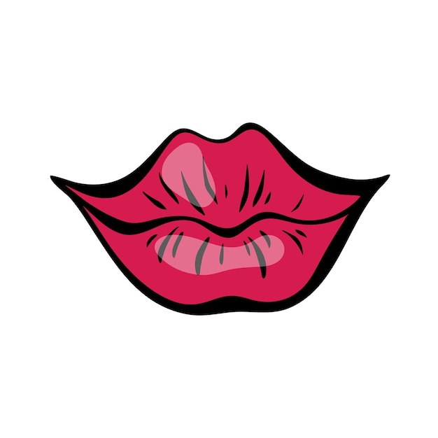 Labios femeninos rojos brillantes en estilo retro pop art Boca con una leve sonrisa Ilustración vectorial