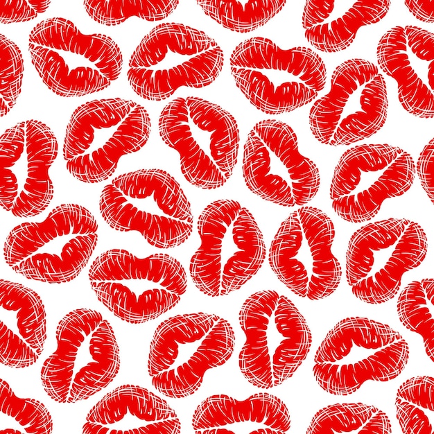 Labios en forma de corazón rojo imprime patrones sin fisuras