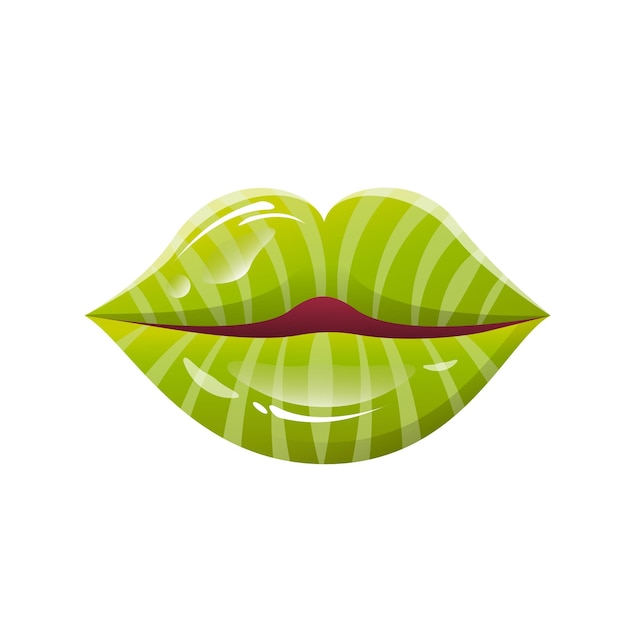 Vector labios jugosos de vector con estampado de sandía beso de verano labios de moda y rayas maquillaje de sandía verde