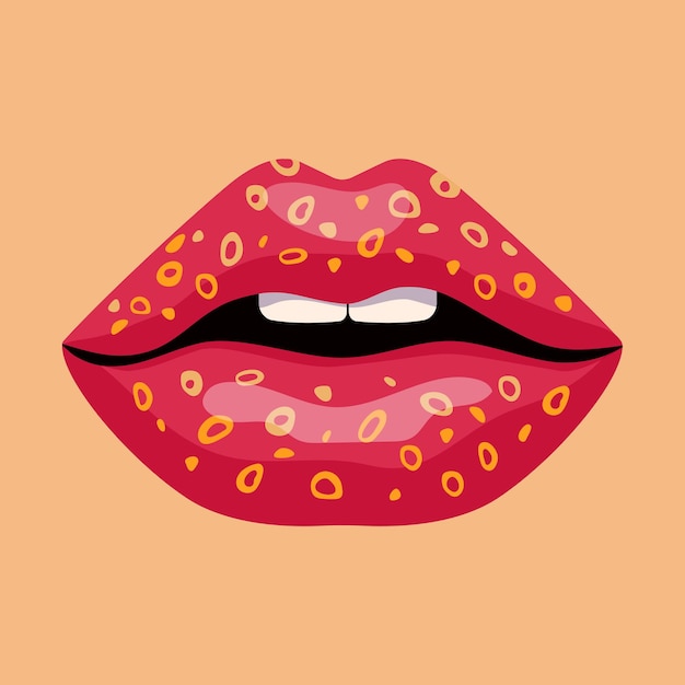 Los labios de leopardo El patrón de leopard en los labios rojos La boca abierta con los dientes Los labios sensuales Ilustración vectorial en un fondo aislado