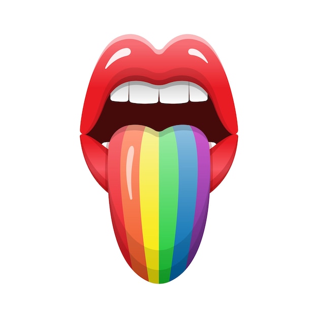 Labios LGBT con lengua de color arcoiris