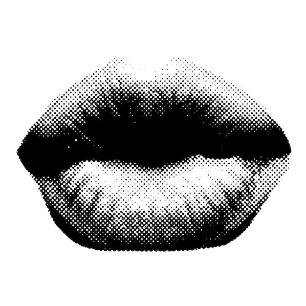 Labios de mujer en forma de beso en efecto de semitono negro hecho de ilustración vectorial de pequeños puntos