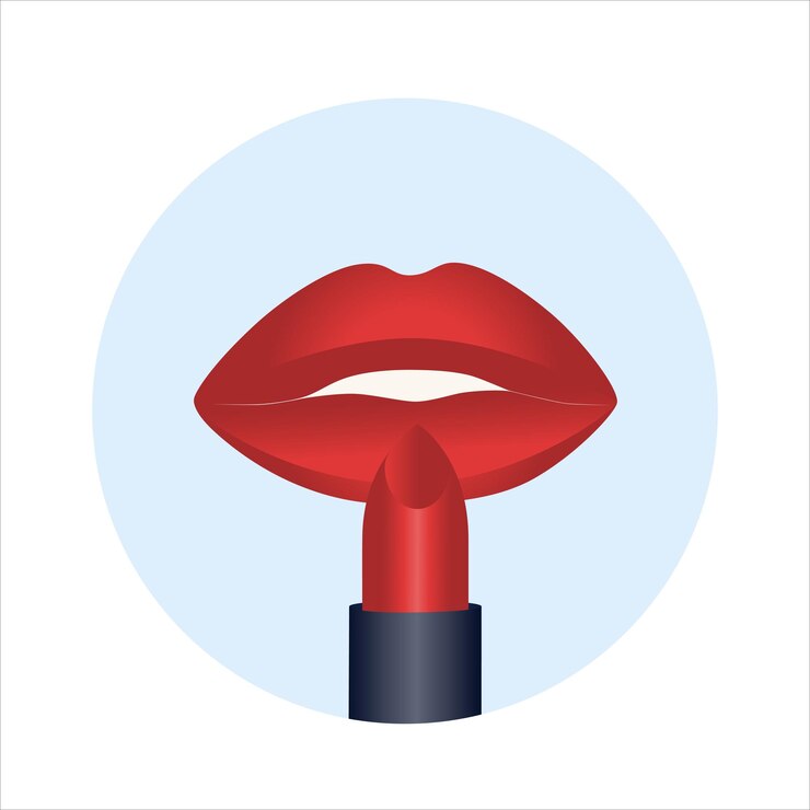 Vector labios de mujer y lápiz labial de pomada roja. concepto de maquillaje y belleza.