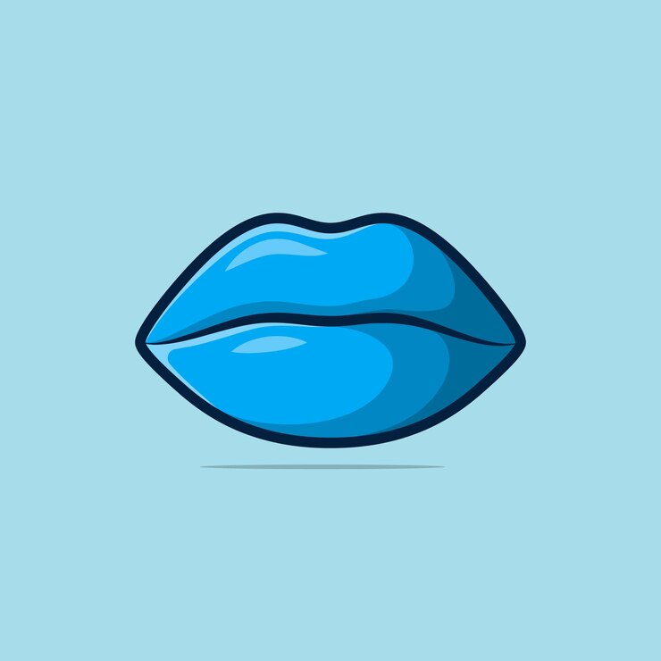 Vector labios de mujer con pintalabios azul y gesto de beso.