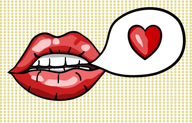 Vector los labios de una mujer sensual hablando amor ilustración al estilo de los cómics