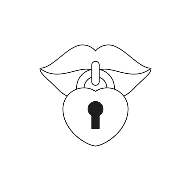 Los labios de la mujer de Y2K con bloqueo colgado silencio línea monocromática ilustración vectorial de icono retro groovy