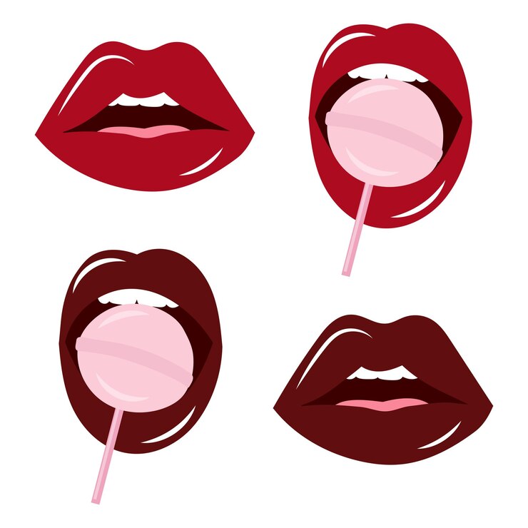Vector los labios de las mujeres con piruleta