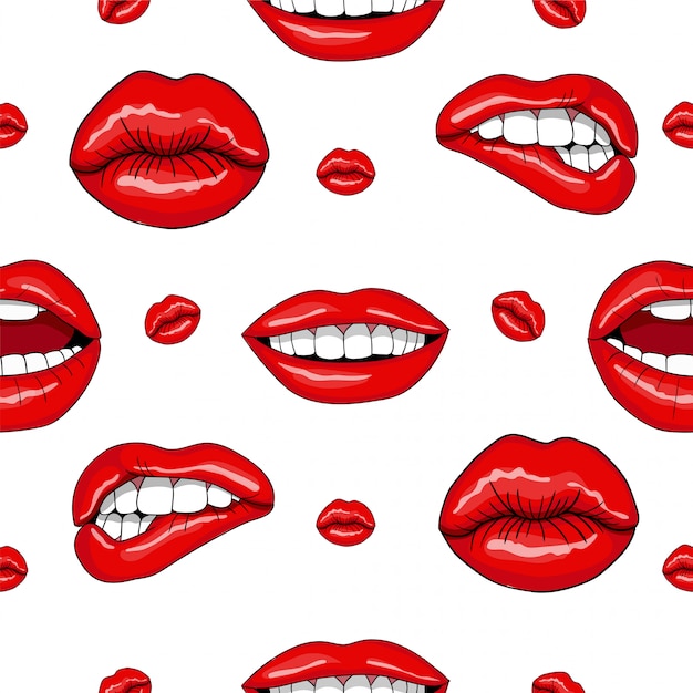 Vector labios de patrones sin fisuras en estilo pop art retro