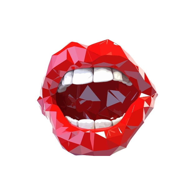 Labios rojos boca abierta lowpoly vector