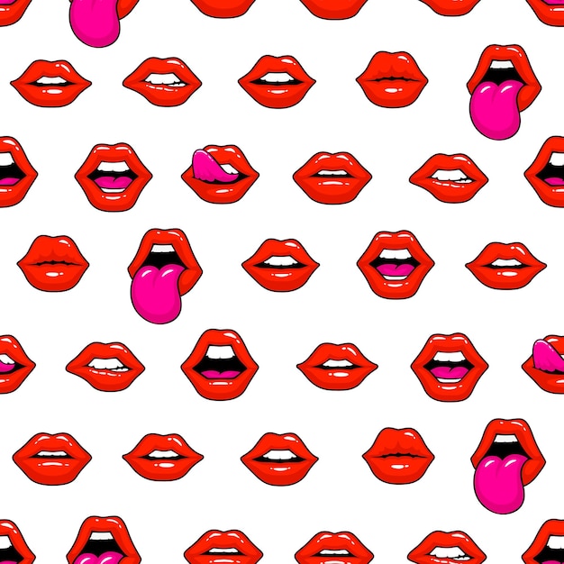 Labios rojos, una colección de diferentes formas, textura de fondo. Ilustración vectorial