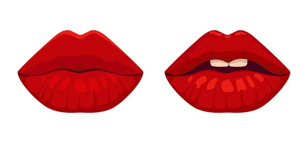 Labios rojos femeninos Ilustración vectorial de labios cerrados y semiabertos concepto de sexualidad amorosa