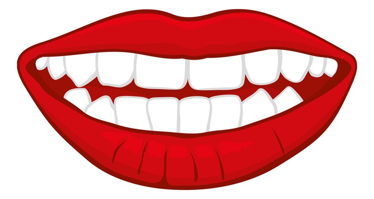 Vector labios rojos de mujer. boca con dientes blancos abiertos en sonrisa. ilustración vectorial