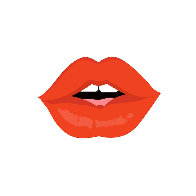 Labios rojos de niña. Mujer sexy boca roja. Beso de terciopelo chic femenino con lápiz labial, brillo.San Valentín