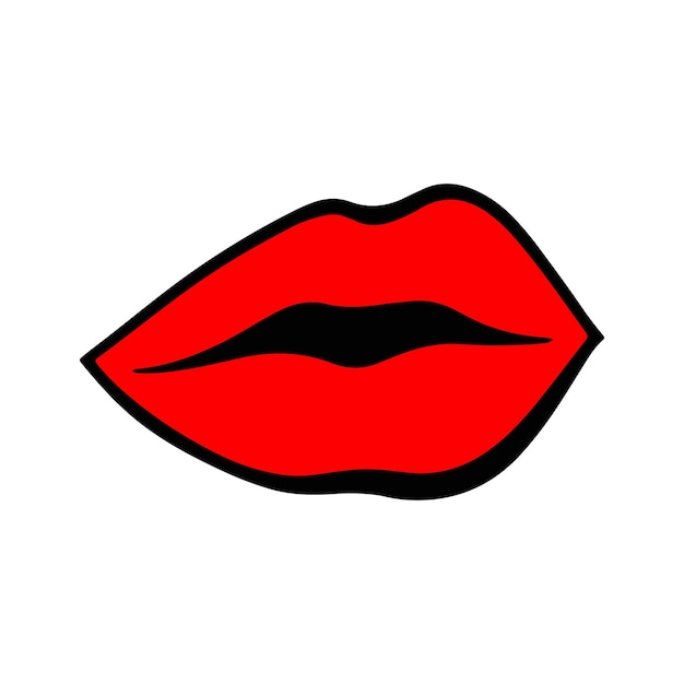 Labios rojos simples besan la etiqueta engomada del parche del vector aislada en blanco Cool sexy red kissed Cartoon Sign para imprimir en cómics Moda pop art estilo retro