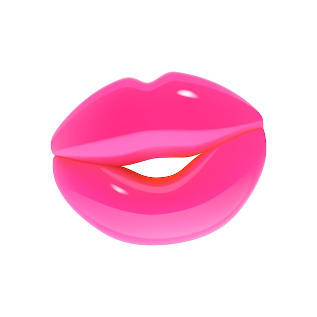 Labios rosados en estilo de dibujos animados en 3D aislados sobre un fondo blanco