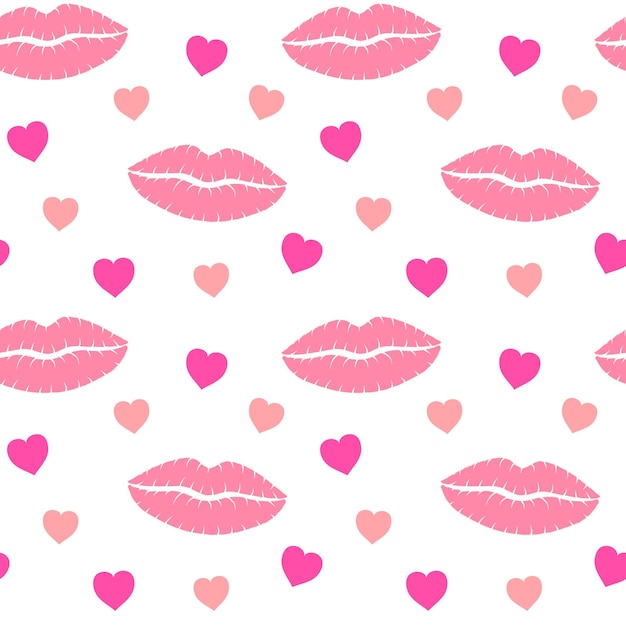 Labios rosados de fondo transparente besan estampados y corazones. antecedentes del día de san valentín. diseño de vacaciones f