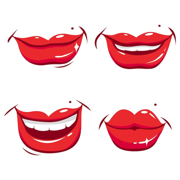 Los labios sonrientes de las mujeres Las bocas sonrientes Los labios hablando y riendo Ilustración vectorial