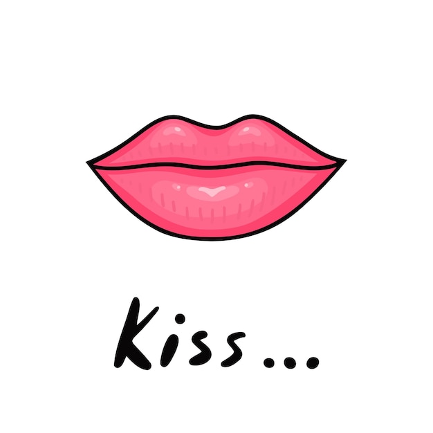 Labios y texto de beso Ilustración dibujada a mano