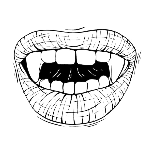 Labios de vampiro rojo bosquejo vector ilustración línea arte