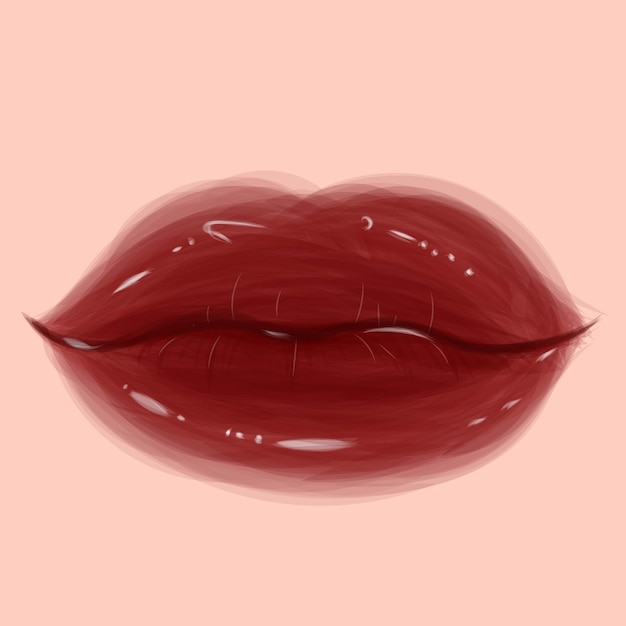 labios de vector de lápiz labial rojo oscuro