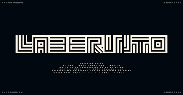 Labirinto alfabeto multilingüe laberinto geométrico tipo de letra fuente de ruta abstracta para línea arquitecto construcción de logotipo título juego de rompecabezas tipografía letras de tubo diseño tipográfico vectorial
