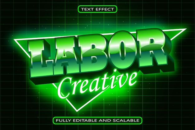 Vector labor creative editable text effect 3d relieve estilo retro