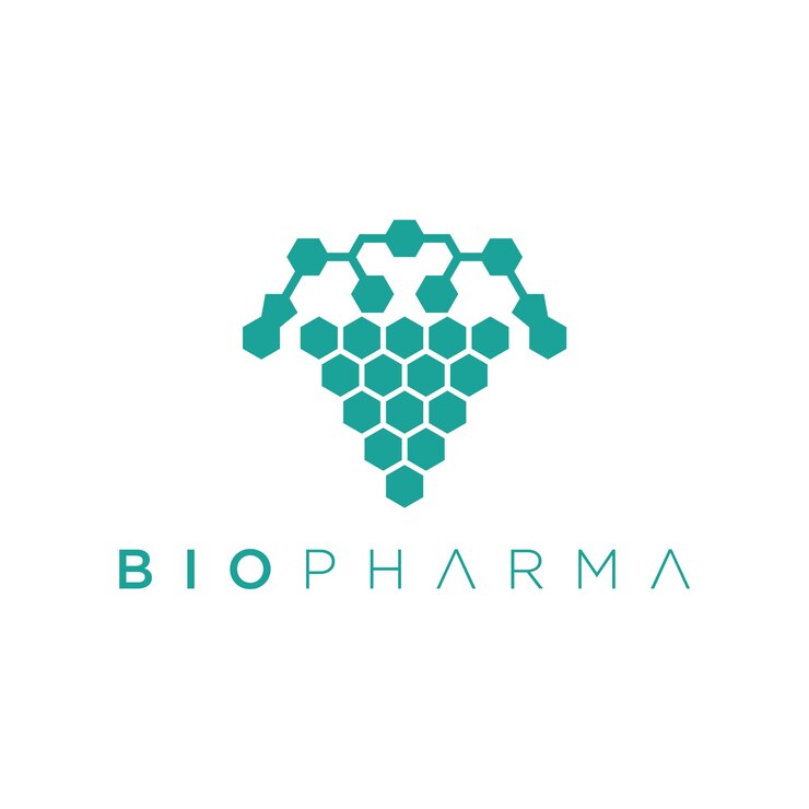 Vector laboratorio de farmacia con logo hexagonal