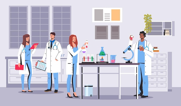 Laboratorio investigación desarrollo médico científico concepto químico diseño gráfico