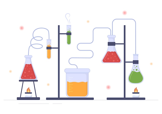 Vector laboratorium con realización de investigaciones científicas y mediciones en un laboratorio en ilustración