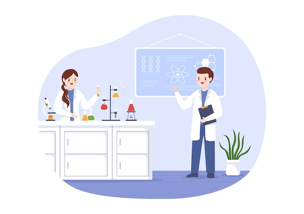 Laboratorium con realización de investigaciones científicas y mediciones en un laboratorio en ilustración