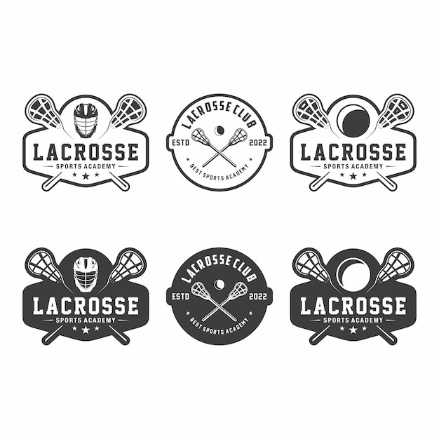 Lacrosse club emblema conjunto torneo Lacrosse logo design Lacrosse stick y ball vector en blanco