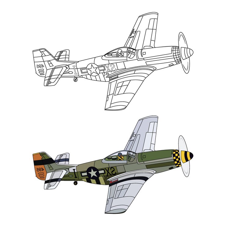 Vector lado detallado del avión militar verde con opción de trazo negro para libro de color customable
