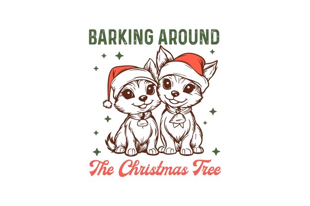 Ladrido alrededor del árbol de Navidad Granja de Navidad Sublimación Diseño de camiseta