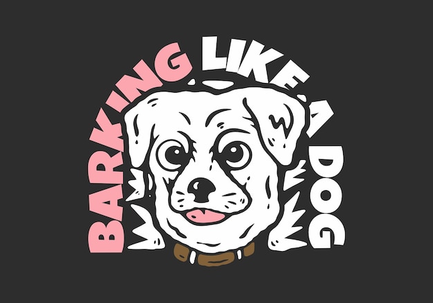 Ladrido como un perro Personaje de cabeza de perro con ilustración de estilo dibujada a mano
