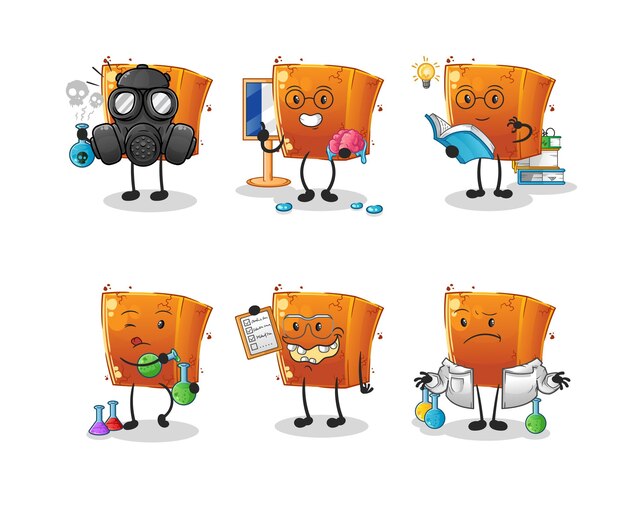 Ladrillo científico grupo personaje dibujos animados mascota vector