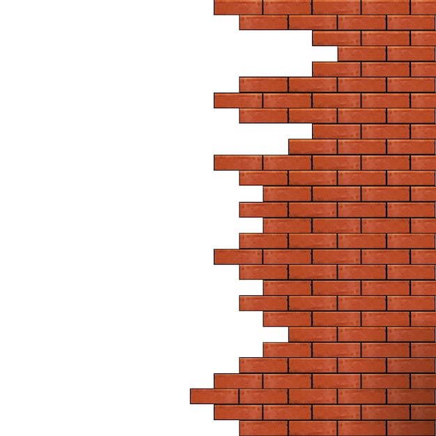 Ladrillo destruido viejo muro de ladrillo rojo con textura grunge superficie urbana aislada en vector de fondo blanco