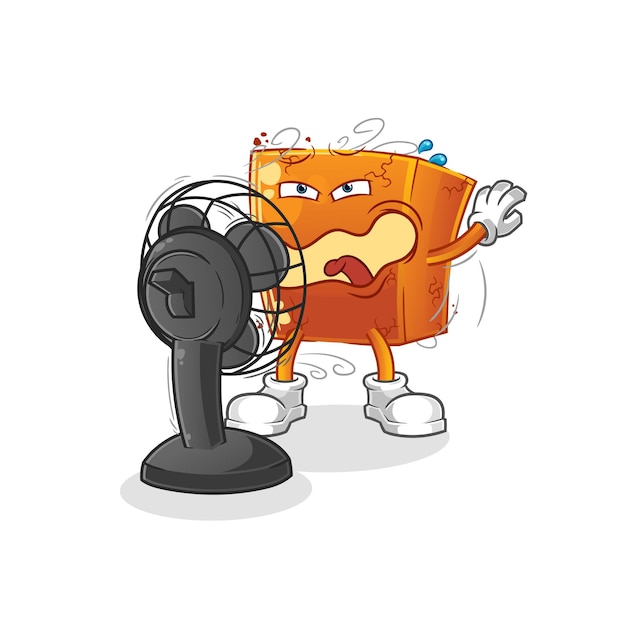 Ladrillo frente al personaje fan. vector de mascota de dibujos animados