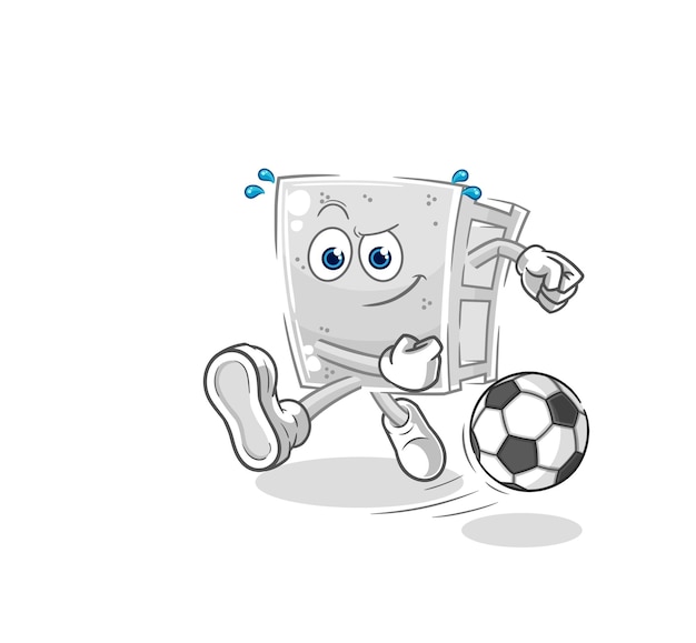 Ladrillo de hormigón pateando el vector de mascota de dibujos animados de dibujos animados de pelota