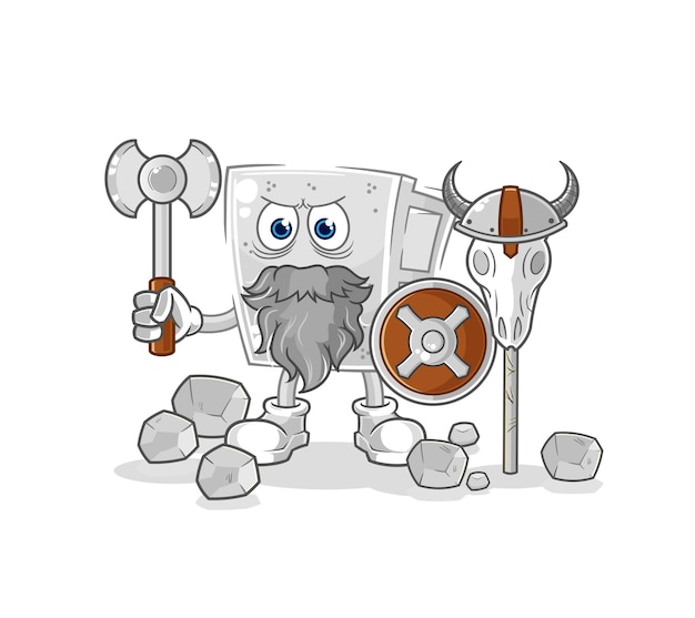 Ladrillo de hormigón vikingo con un vector de caracteres de ilustración de hacha