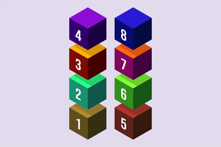 Vector ladrillos con números concepto de cubo numérico ilustración vectorial plana de color aislada