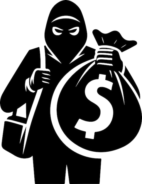 Vector ladrón enmascarado llevando una bolsa de artículos robados simple icona de silueta vectorial negra icona de estilo plano símbolo de fondo blanco 17