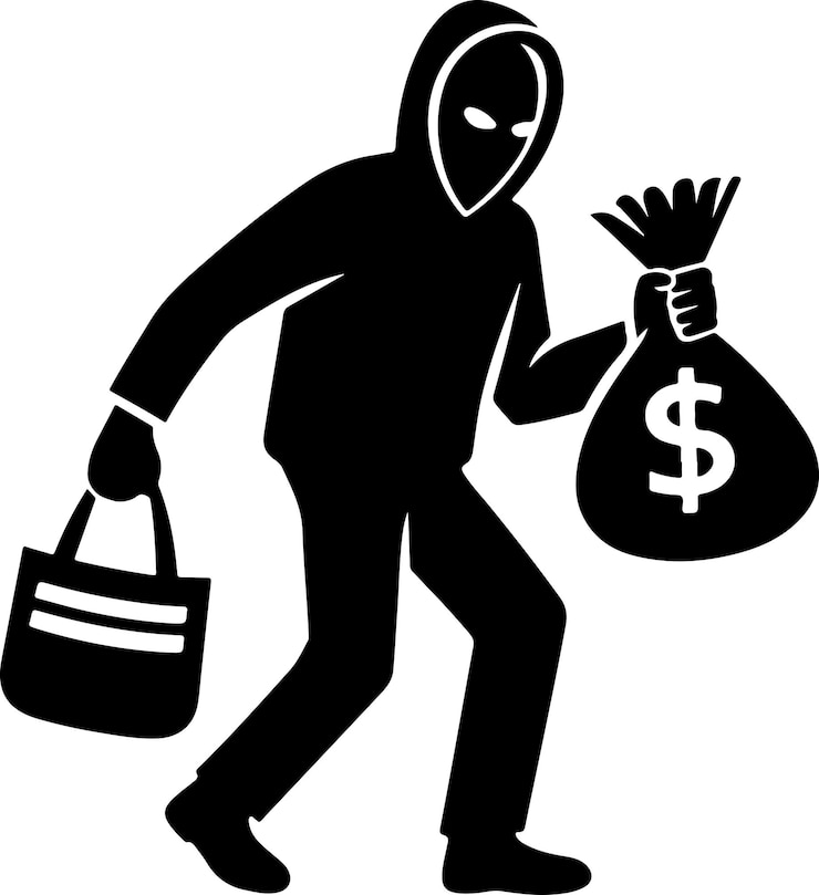 Vector ladrón enmascarado llevando una bolsa de artículos robados simple icona de silueta vectorial negra icona de estilo plano símbolo de fondo blanco 7
