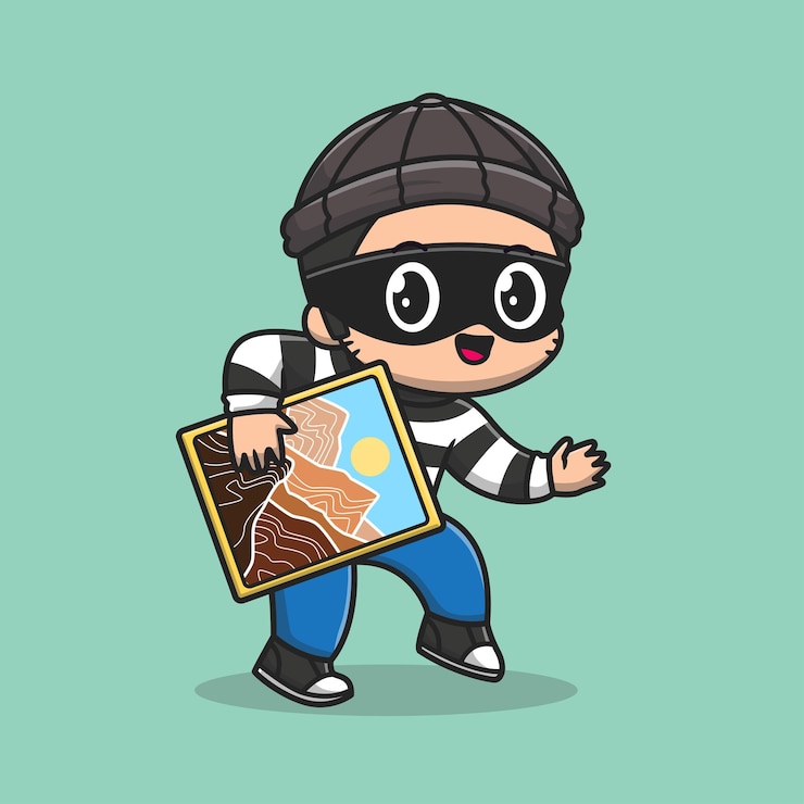 Vector ladrón lindo roba pintura icono vectorial de dibujos animados ilustración gente icono de vacaciones vector plano aislado