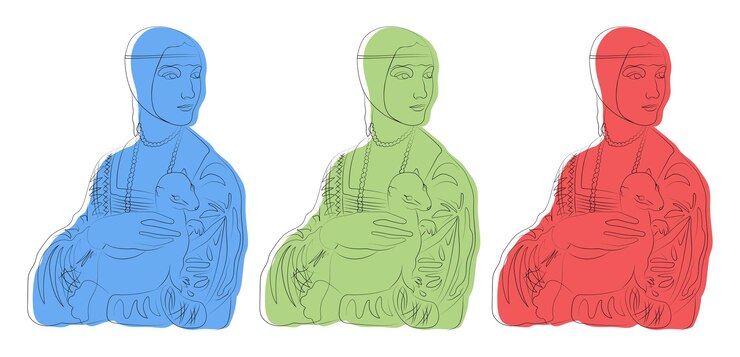 Vector lady with an ermine line art manchas de color minimalismo ser