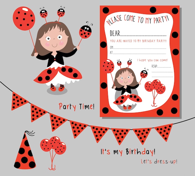Vector ladybird girl party theme