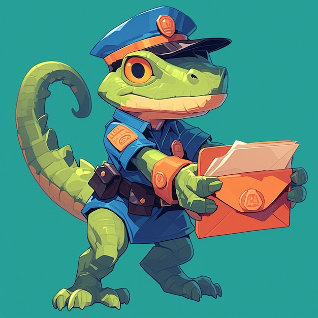 Un lagarto inteligente al estilo de los dibujos animados de la policía de tráfico