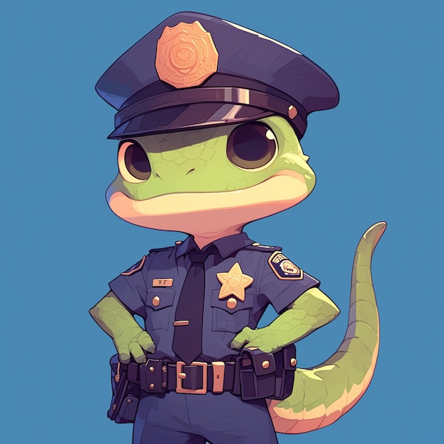 Vector un lagarto inteligente al estilo de los dibujos animados de la policía de tráfico