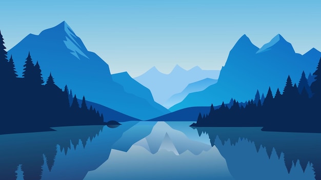 Lago Antorno con Tre Cime di Lavaredo Monte Drei Zinnen en la niebla matutina Ilustración vectorial plana El fondo de la naturaleza